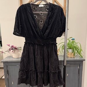 Bluivy Black Eyelet Mini Dress Large